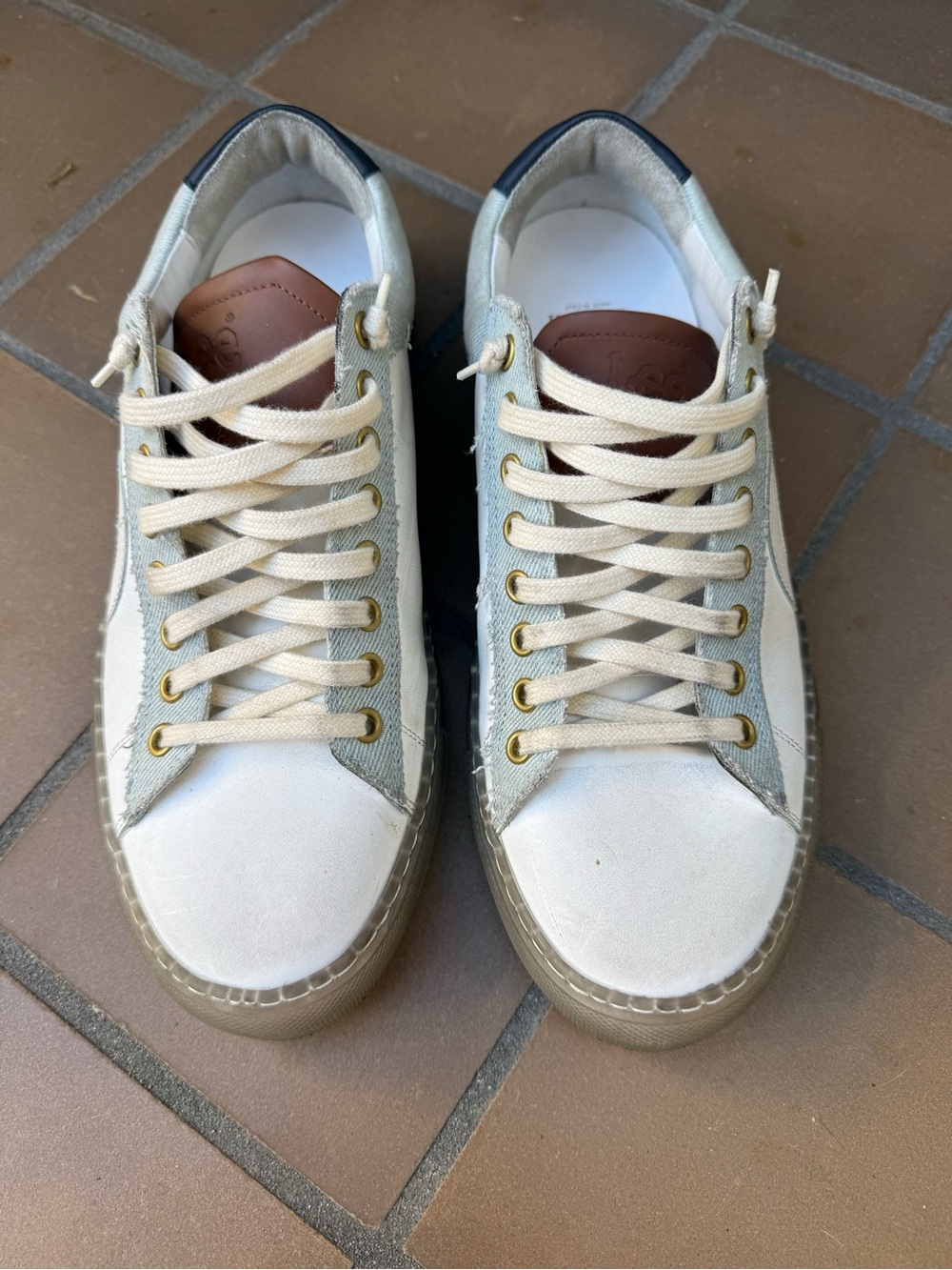 Oliver Cabell Cream and Tan Leather Low-Top Sneakers